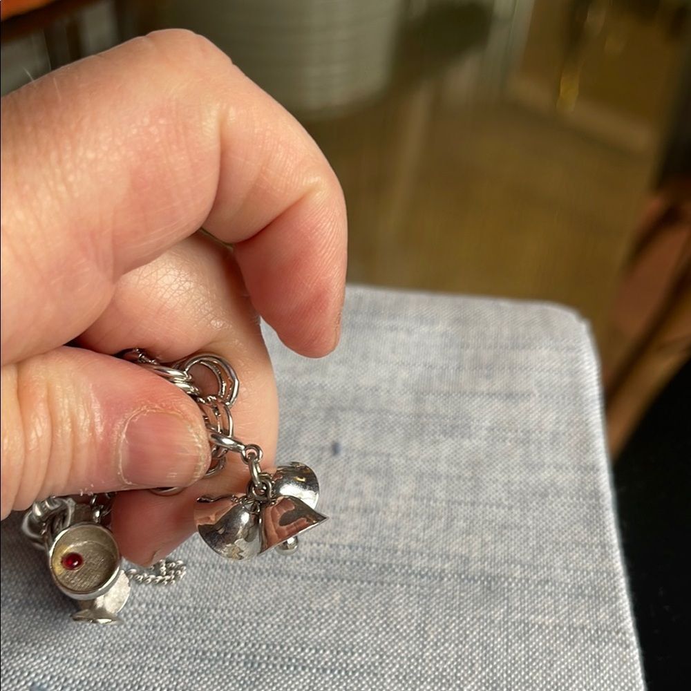 Silver Charm Bracelet by Monet Double hoop vintage silver - Picture 5 of 7